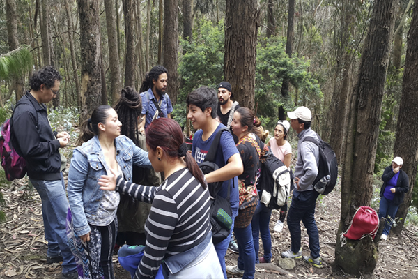 Docentes y estudiantes de la especialización en Gestión de la Responsabilidad Social Empresarial, durante caminata ecológica en los Cerros Orientales