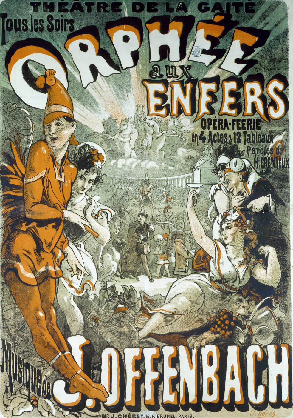 Cartel anunciador de la versión de 1874 de Orfeo en los infiernos, diseñado por Jules Chéret