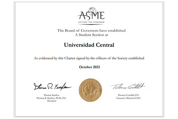 La afiliación de la U. Central a ASME se fortalece